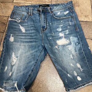 Akoo Men's Blue Distressed Jean Shorts